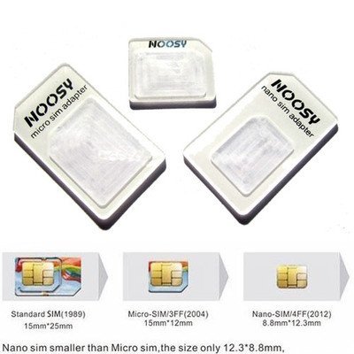 0799441908227 - 4 IN 1 NOOSY MICRO SIM ADAPTER W/ NANO ADAPTER AND EJECT PIN FOR HTC SAMSUNG LG MOTOROLA SONY NEXUS IPHONE 5 4 4S WITH SIM CARD RETAIL BOX HIGH QUALITY