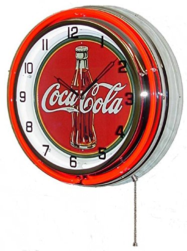 0799471419533 - COCA COLA 18 DOUBLE NEON LIGHT CHROME CLOCK BOTTLE SIGN COKE SODA CAN GLASS FOUNTAIN DRINK