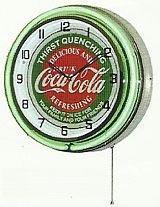 0799471419557 - COCA COLA 18 DOUBLE NEON LIGHT CHROME CLOCK BOTTLE SIGN DISTRESSED VINTAGE STYLE GREEN/RED