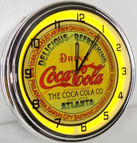 0799471420072 - COCA COLA KEG LABEL 15 NEON WALL CLOCK LIGHTED SIGN YELLOW