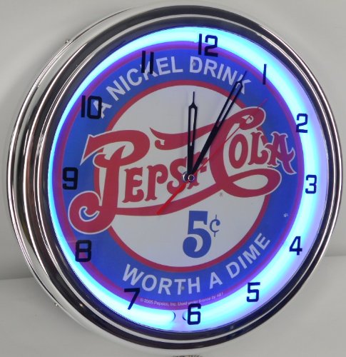 0799471420256 - PEPSI COLA - 5 CENTS WORTH A DIME 15 NEON LIGHTED WALL CLOCK POP SHOP BAR VINTAGE STYLE GARAGE SIGN BLUE