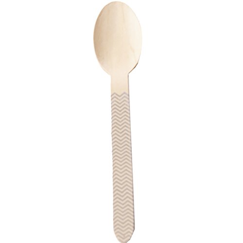 0799559307882 - SIMPLY BAKED LARGE WOOD SPOON (PACK OF 12), SILVER CHEVRON, DISPOSABLE YET STURDY, GREAT FOR SERVING SOLID FOODS AT PARTIES OR PICNICS, 6.25 LONG