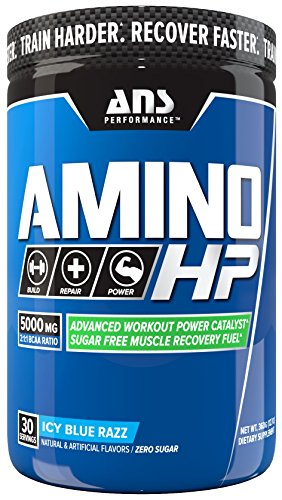 0799559491697 - ANS PERFORMANCE AMINO HP, ADVANCED BCAA WORKOUT POWER CATALYST & SUGAR FREE MUSCLE RECOVERY FUEL, CAFFEINE FREE ICY BLUE RAZZ, 360 GRAM