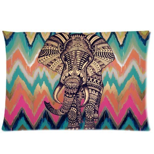 0799564878728 - ZIPPERED PILLOWCASE AZTEC ELEPHANT ON THE COLORFUL CHEVRON BACKGROUND SOFT PILLOW CASE COVER 20X30 INCH (ONE SIDE) BY WECE