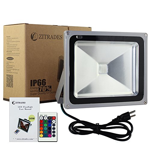 0799632035657 - ZITRADES HIGH POWER BRAND NEW 30W LED SPOTLIGHT FLOOD LIGHT WALL WASH GARDEN OUTDOOR WATERPROOF FLOODLIGHT RGB COLOR 90V - 240V AC US 3-PLUG WITH REMOTE CONTROL BY ZITRADES