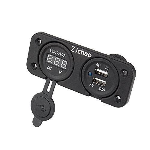 0799632220558 - ZJCHAO ZJCHAO030 DUAL USB CHARGER SOCKET WATERPROOF DESIGN WITH DC VOLTMETER DIGITAL FOR CAR, BOAT, MARINE, CARVAN