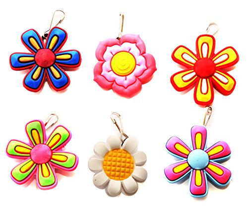 0799632348238 - 6 PCS LARGE FLOWERS # 3 ZIPPER PULL CHARMS FOR JACKET BACKPACK BAG PENDANT