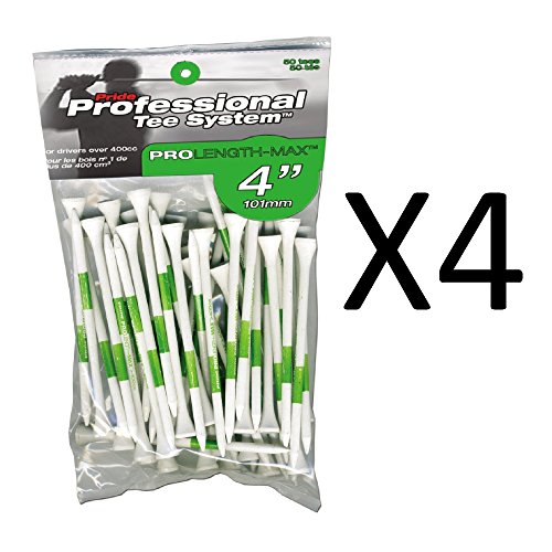 0799632626305 - PRIDE PROFESSIONAL TEE SYSTEM GOLF PRO LENGTH 4, 50 COUNT WHITE/GREEN (4-PACK)