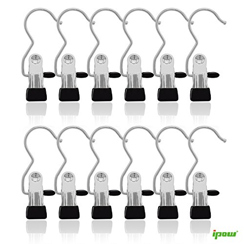 0799637074538 - IPOW SET OF 12 PORTABLE LAUNDRY HOOK HANGING CLOTHES PINS STAINLESS STEEL TRAVEL HOME CLOTHING BOOT HANGER HOLD CLIPS