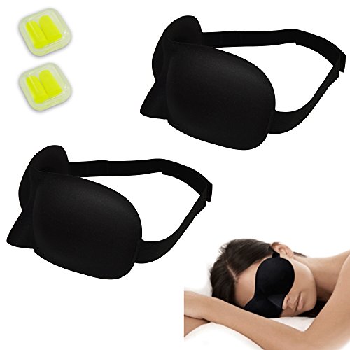0799637077317 - IPOW LIGHTWEIGHT COMFORTABLE SOFT CONTOURED SLEEP EYE MASK SHADES BLINDER DRAPES & EAR PLUGS - PERFECT FOR MEN, WOMEN, CHILDREN AND SHIFT WORKERS, ADJUSTABLE SIZE, 2 PACK,BLACK