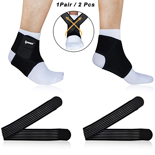 0799637077492 - IPOW 2 PACK NONSLIP BREATHABLE ADJUSTABLE TENDON ANKLE COMPRESSION BRACE SUPPORT PROTECTOR STABILIZERS WRAPS WITH STRAP, MEDIUM