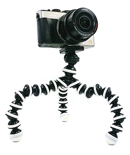0799637705685 - BLISS - M-SIZE OCTOPUS STYLE PORTABLE FLEXIBLE TRIPOD STAND HOLDER FOR IPHONE DSLR CAMERA MOBILE CELL PHONE, BENDABLE ADJUSTABLE MINI WEBCAM MOUNT - BLACK & WHITE