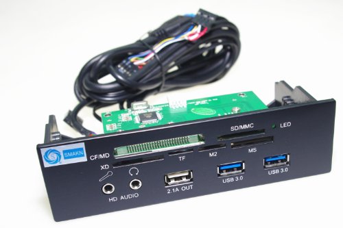 0799637899933 - SMAKN® 5.25 PC MEDIA DASHBOARD FRONT PANEL USB 3.0 HUB SD MS MMC CF XD TF M2 CARD READER