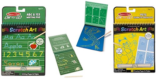 0799637974333 - ON THE GO SCRATCH ART ABC & 123 WRITING PAD AND PETS LEARN-TO-DRAW PAD BUNDLE - 2 ITEMS SET FOR AGE 5 AND UP