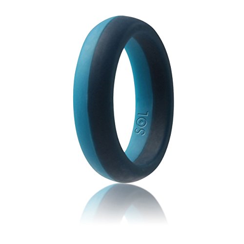 0799666105043 - SOL WOMENS SILICONE WEDDING RING BAND - TWO TONE RUBBER WEDDING RING BAND FOR WOMEN - DARK AND SKY BLUE WOMEN'S UNIQUE DESIGN 5MM - SILICONE RING SIZE 6