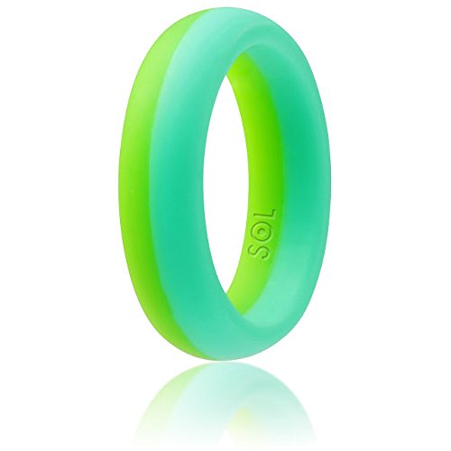 0799666105197 - SOL WOMENS SILICONE WEDDING RING BAND - TWO TONE RUBBER WEDDING RING BAND FOR WOMEN - TEAL WITH GREEN TURQUOISE WOMEN'S UNIQUE DESIGN 5MM - SILICONE RING SIZE 9