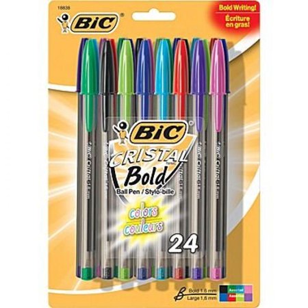 0799705372979 - BIC CRISTAL XTRA BOLD STICK BALLPOINT PENS, 1.6MM, BOLD POINT, ASSORTED COLORS, PACK OF 24