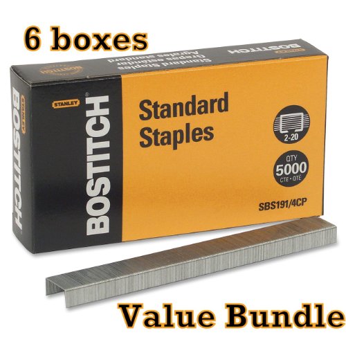 0799705373167 - VALUE PACK OF 6 STANLEY BOSTITCH PREMIUM STANDARD STAPLES, 1/4 INCH SILVER, 5,000 PER BOX (SBS191/4CP)