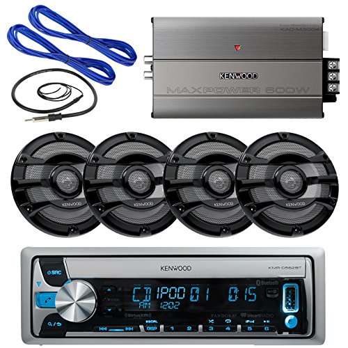 0799861389262 - KENWOOD KMR-D562BT MARINE CD/MP3/USB BLUETOOTH RADIO RECEIVER 4 X KFC-2053MRB 8 2 WAY MARINE SPEAKERS 300W MAX POWER 50 FT SPEAKER WIRE AND KENWOOD COMPACT 4 CHANNEL AMPLIFIER + ANTENNA (WHITE)