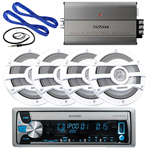 0799861389279 - KENWOOD KMR-D562BT MARINE CD/MP3/USB BLUETOOTH RADIO RECEIVER 4 X KFC-2053MRB 8 2 WAY MARINE SPEAKERS 300W MAX POWER 50 FT SPEAKER WIRE AND KENWOOD COMPACT 4 CHANNEL AMPLIFIER + ANTENNA (WHITE)