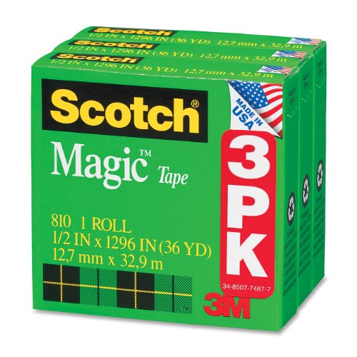 0799916215416 - SCOTCH MAGIC TAPE, 1/2 X 1296 INCHES, BOXED, 3 ROLLS (810H3)
