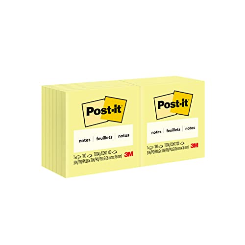 0799916281367 - POST-IT NOTES, 3 IN X 3 IN, CANARY YELLOW, 12 PADS/PACK, 100 SHEETS/PAD