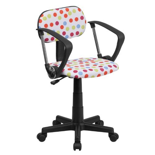 0799916395484 - FLASH FURNITURE BT-D-MUL-A-GG MULTI-COLORED DOT PRINTED COMPUTER CHAIR WITH ARMS, GREEN/PINK/RED/WHITE/LIGHT BLUE BY FLASH FURNITURE