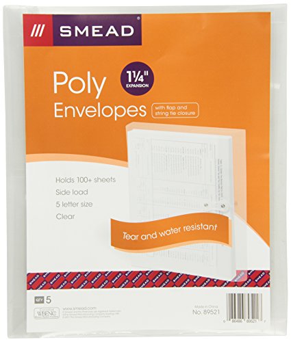 0799916463404 - SMEAD POLY ENVELOPE, 1-1/4 EXPANSION, STRING-TIE CLOSURE, SIDE LOAD, LETTER SIZE, CLEAR, 5 PER PACK