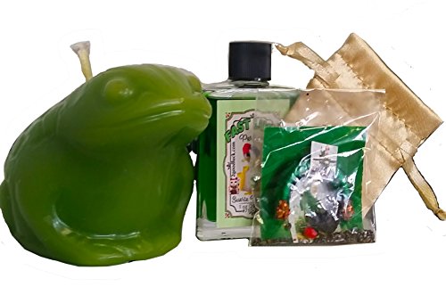0799932655968 - MONEY FROG CANDLE KIT - PROSPERITY, CASINO, FENG SHUI, WITCHCRAFT, PAGAN, WITH PERFUME & AMULET