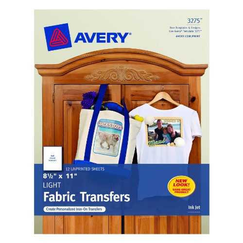 0800011124302 - AVERY T-SHIRT TRANSFERS FOR INKJET PRINTERS, 8.5 X 11 INCHES, PACK OF 12