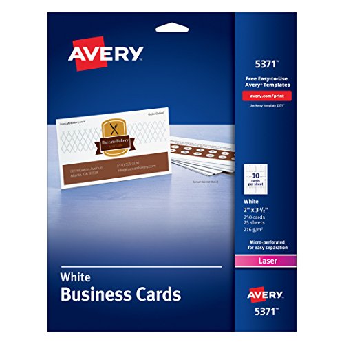 0800011125699 - AVERY LASER 2 X 3 1/2 INCH WHITE BUSINESS CARDS 250 COUNT