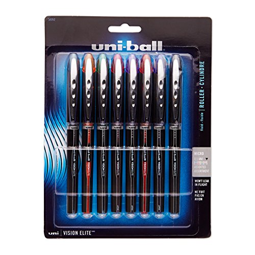 0800011406446 - UNI-BALL VISION ELITE STICK MICRO POINT ROLLERBALL PENS, 0.5MM, 8 COLORED INK PENS (58092PP)