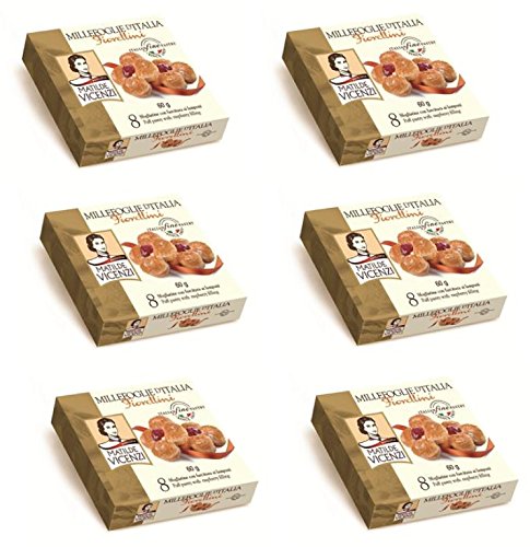 8000350005214 - VICENZI:  MILLEFOGLIE D' ITALIA FIORELLINI  PUFFY PASTRY FILLED WITH RASPBERRIES FILLING 65 GR - PACK OF 6 - TOTAL 13.75 OZ