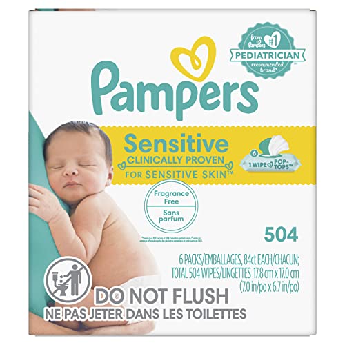 8001090660039 - BABY WIPES, PAMPERS SENSITIVE WATER BASED BABY DIAPER WIPES, HYPOALLERGENIC AND UNSCENTED, 7 POP-TOP PACKS, 504 COUNT TOTAL WIPES (PACKAGING MAY VARY)