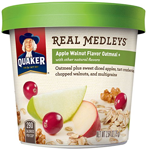0800187726003 - QUAKER REAL MEDLEYS OATMEAL+, APPLE WALNUT, INSTANT OATMEAL+ BREAKFAST CEREAL, (PACK OF 12)