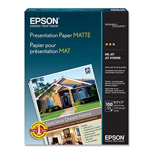 0800187737634 - EPSON PRESENTATION PAPER MATTE, 8.5 X 11 INCHES, 100 SHEETS (S041062)