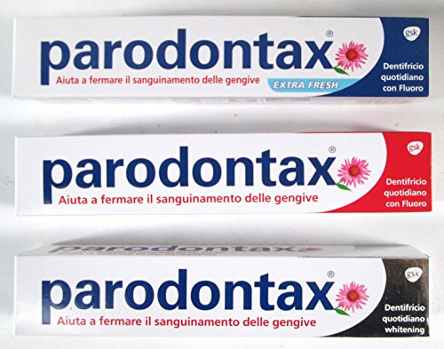 8002330113421 - PARODONTAX: SET OF 3 TOOTHPASTES (WITH FLUORINE, WITH FLUORINE EXTRA FRESH, WHITENING) 2.53 FLUID OUNCE (75ML) PACKAGES
