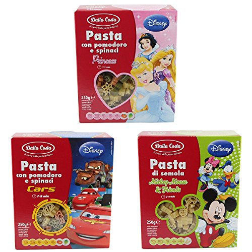 8002330113605 - DALLA COSTA: DISNEY PASTA ORGANIC DURUM WHEAT SEMOLINA PASTA (CARS, MICKEY MOUSE AND PRINCESS THEMES) * 8.8 OUNCE (250GR) PACKAGES (PACK OF 1 EACH) *