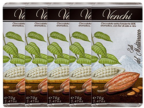 8002996973292 - VENCHI FIOR DI SALE FONDENTE 80 PERCENT CHOCOLATE BAR WITH SMOKED SALT AND COCOA NIBS (5 PACK)