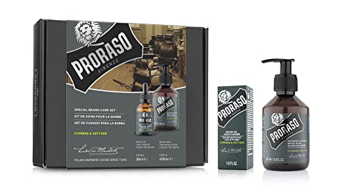 8004395007370 - PRORASO BEARD CARE KIT FOR MEN | BEARD WASH & BEARD OIL WITH SANDALWOOD TO TAME, CLEANSE & DETANGLE FULL, THICK AND COARSE BEARDS | CYPRESS AND VETYVER