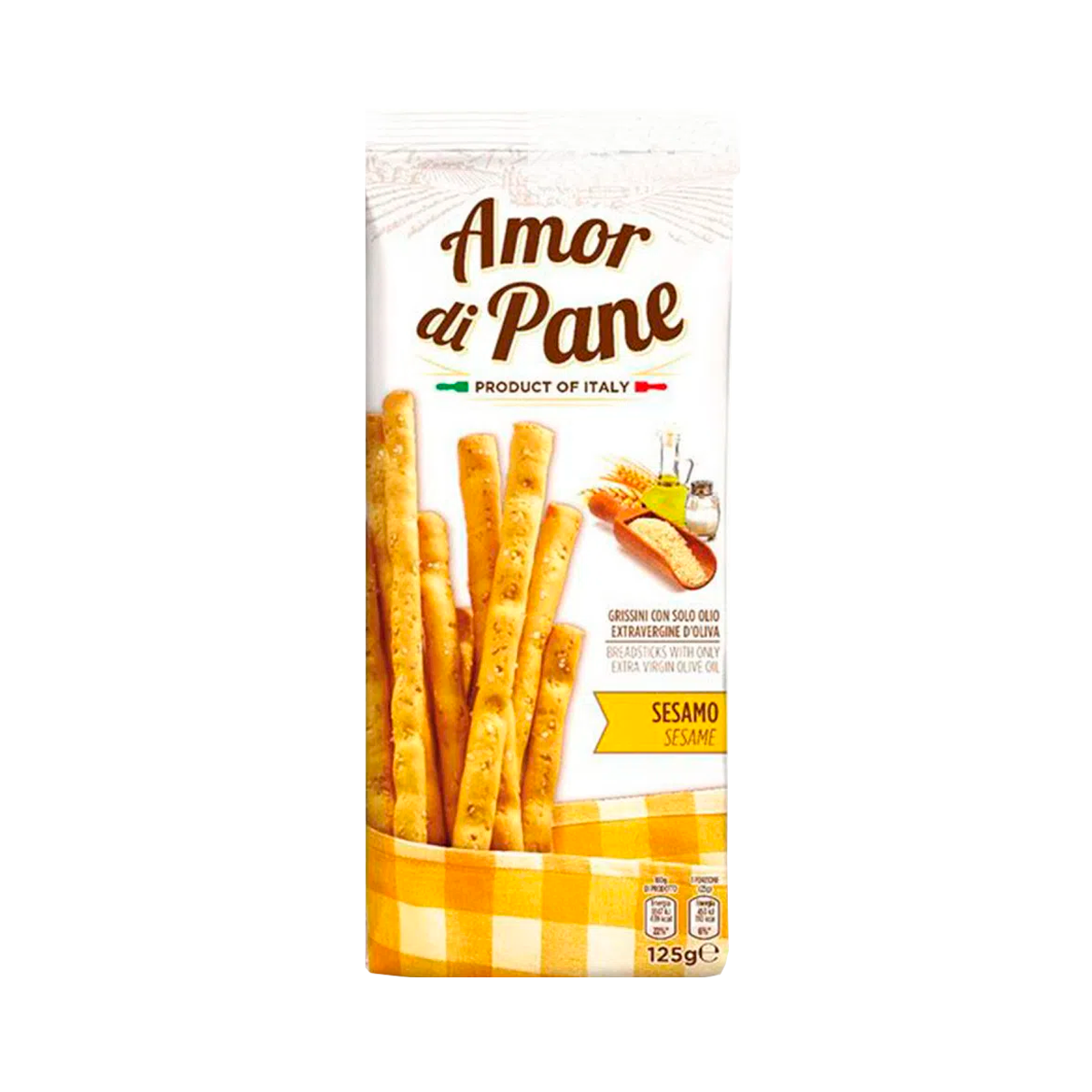 8005803010661 - AMOR DI PANE: ITALIAN BREADSTICKS, WITH ONLY EXTRA VIRGIN OLIVE OIL AND SESAME) * 4.4 OUNCE (125G) PACKAGES (PACK OF 4) *