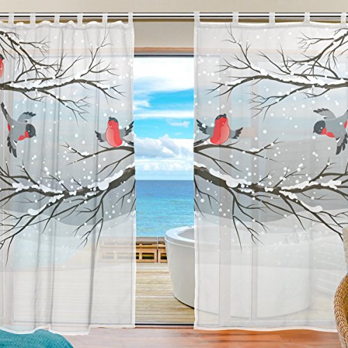 8007146077738 - INGBAGS BEDROOM DECOR LIVING ROOM DECORATIONS CUTE BIRD PATTERN PRINT TULLE POLYESTER DOOR WINDOW GAUZE / SHEER CURTAIN DRAPE TWO PANELS SET 55X78 INCH ,SET OF 2