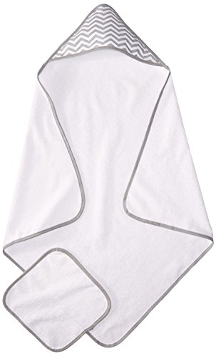 0080074831069 - AMERICAN BABY COMPANY 100% ORGANIC COTTON TERRY HOODED TOWEL SET, WHITE WITH GRAY ZIGZAG
