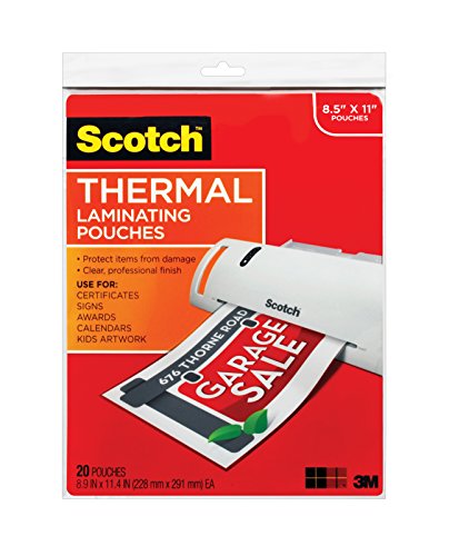 8010788050991 - SCOTCH THERMAL LAMINATING POUCHES, 8.9 X 11.4-INCHES, 3 MIL THICK, 20-PACK (TP3854-20)