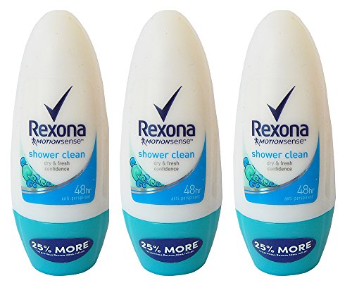 0801291950186 - REXONA WOMEN SHOWER CLEAN DRY AND FRESH CONFIDENCE, 48 HOUR ANTIPERSPIRANT DEODORANT ROLL-ON 50 ML (1.7 FLUID OUNCE) PACK OF 3