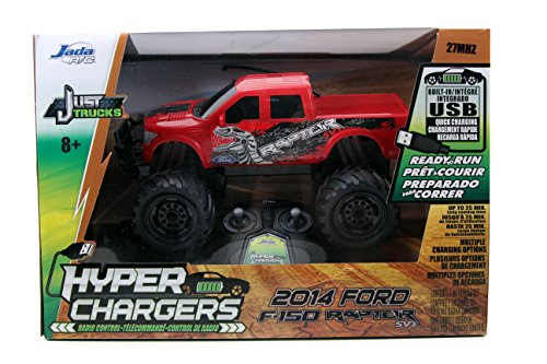0801310968550 - JADA TOYS HYPERCHARGERS JUST TRUCK 2014 FORD F-150 SVT RAPTOR R/C VEHICLE, RED