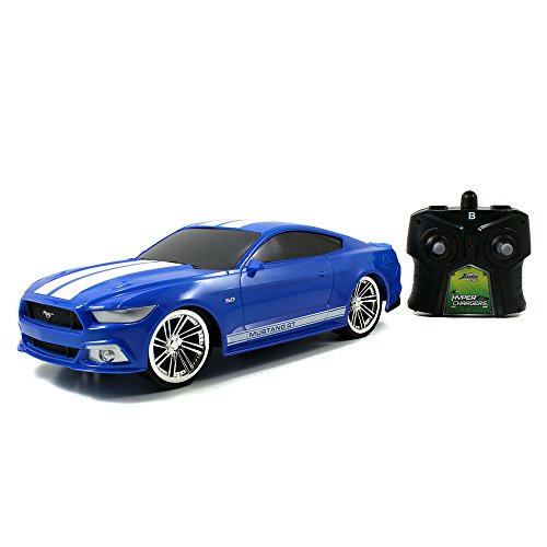 0801310970904 - JADA TOYS HYPERCHARGERS 1 16 BIG TIME MUSCLE R/C 2015 MUSTANG GT VEHICLE, BLUE WITH WHITE STRIPES