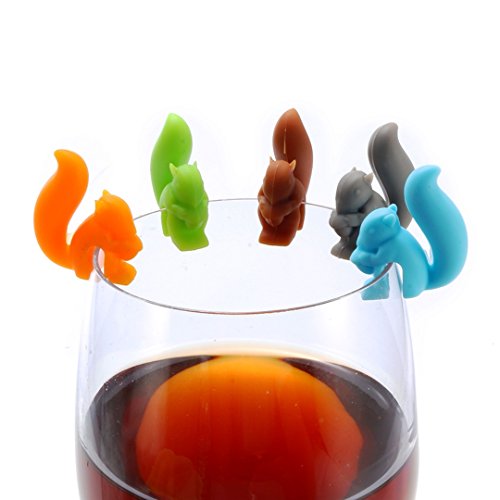 0801362232838 - ZEVENMART 5PCS SILICONE CUTE SQUIRREL TEA BAG HOLDER WINE GLASS CHARMS DRINKS MAKER BAR TOOLS