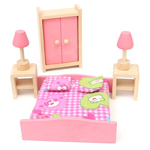 0801370420807 - TOYS MINIATURE DOLLHOUSE GEMJANE FAMILY BEDROOM WOODEN TEACH BABY LAMP GIRL PINK