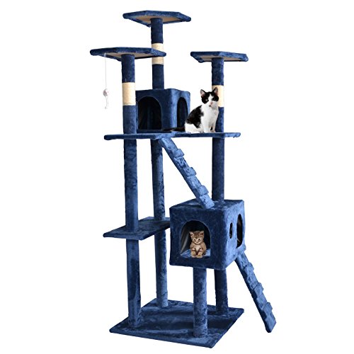 0801447544139 - BESTPET 9073 73-INCH CAT TREE SCRATCHER PLAY HOUSE CONDO FURNITURE TOY BED POST, NAVY BLUE